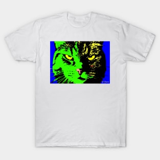 ANGRY CAT POP ART - GREEN YELLOW BLUE BLACK T-Shirt